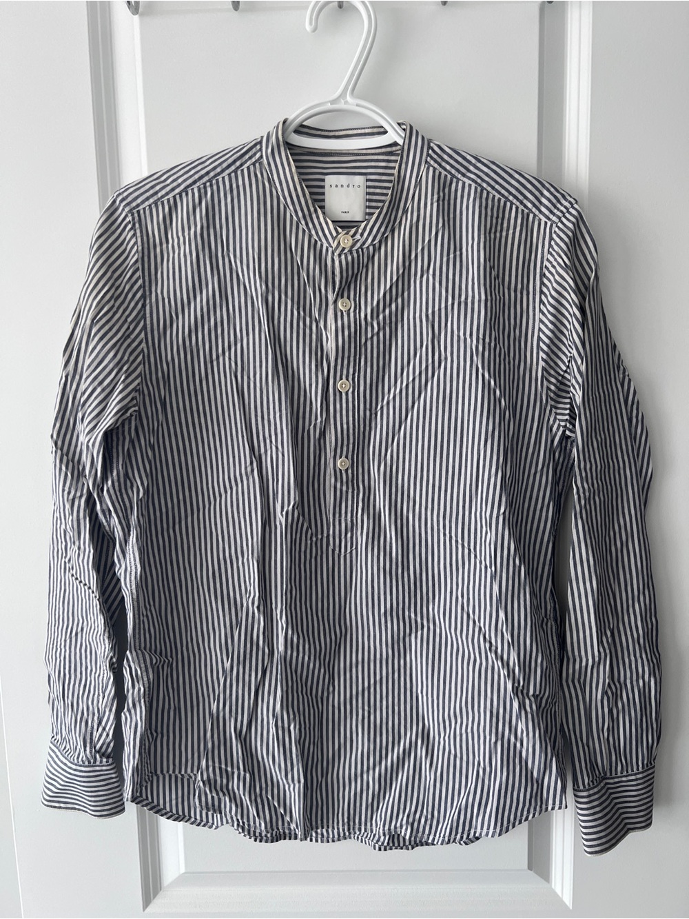 Sandro Striped Grandad Collar Shirt